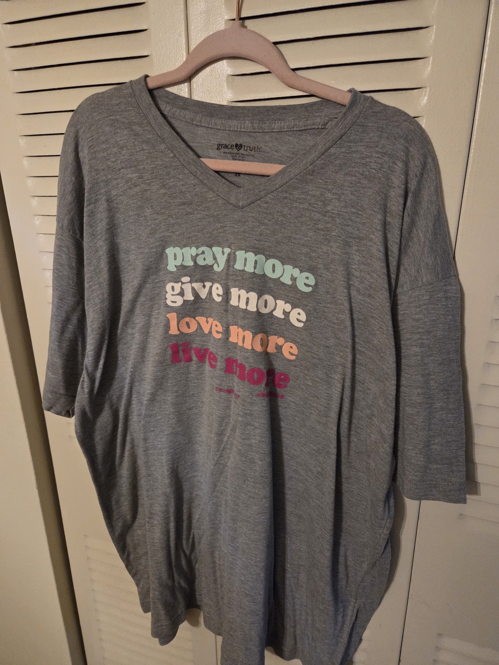 Grace & Truth Heather Gray V-Neck Tee with 'Pray More' Graphic